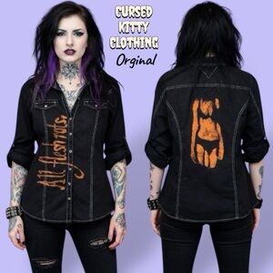 Cursed Kitty “All Flesh Rots” Grunge Black Button-Up Top